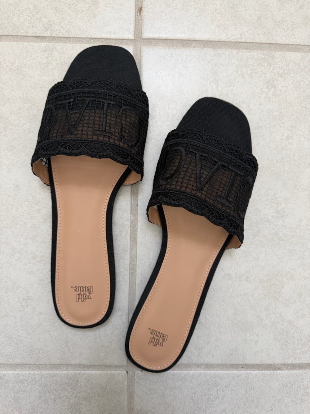 wild fable CIAO Black Lace Summer Slide Sandals